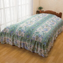 フリル付ベッド布団カバー(花柄ボーダー)