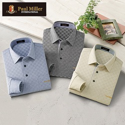 ポール・ミラー 市松柄長袖ニットポロシャツ3色組