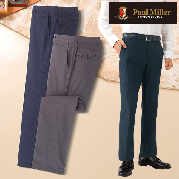ポール・ミラー ウール調裏起毛ハイストレッチスラックス2色組