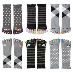 ゆびも楽しいほっこりにゃんこ柄5本指ソックス6足組