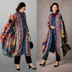 和調プリント裏地付ワンピースコート