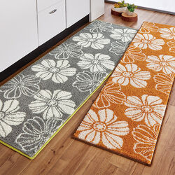 日本製 フラワー柄はっ水加工キッチンマット