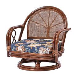 ゆったり肘付籐回転座椅子