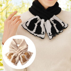 簡単通すだけネコ柄ニットマフラー2色組