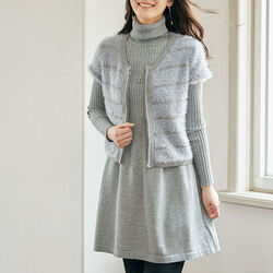シャギーボーダーニットチュニックアンサンブル