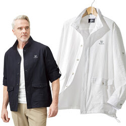 サッカー素材の軽涼ロールアップブルゾン