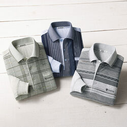 杢ジャカードデザイン長袖ポロ3色組