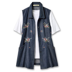 華やか刺しゅうデニムベスト