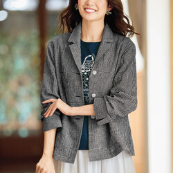 麻入りギンガムチェックワッシャー加工ジャケット