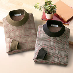 エムアイジェイ 日本製千鳥格子柄ハイネックシャツ2色組