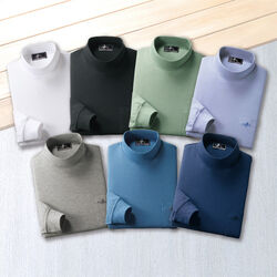 鹿の子素材 長袖ハイネックシャツ