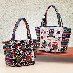 エスニック調ふくろう手提げバッグ