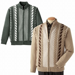 ケーブル柄使いニットブルゾン