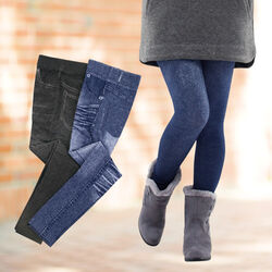 裏起毛のびのびデニム柄スパッツ3色組