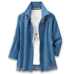 レース使いデニムシャツジャケット